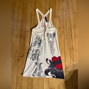 vintage nwot y2k Ed Hardy halter graphic dress w/ crystal embellishment size S